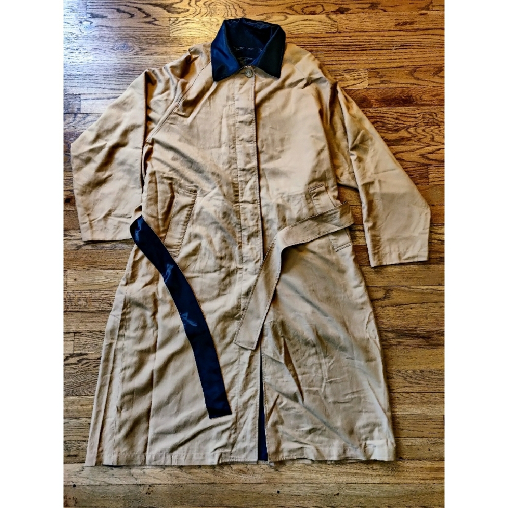 The Frankie Shop Reversible Camel Trench Coat with Black Satin